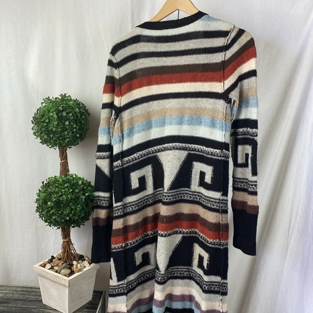 Free People Multi Color Aztec Tribal Print Knit Open Front Duster Sweater M - Picture 5 of 9